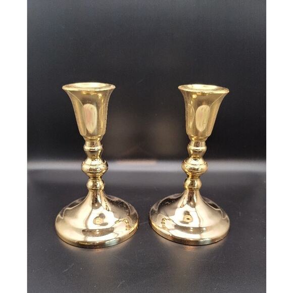 Vintage Brass Candleholder Pair Made in Japan 6" Tarnish Resistant Taper Candles - Picture 4 of 12